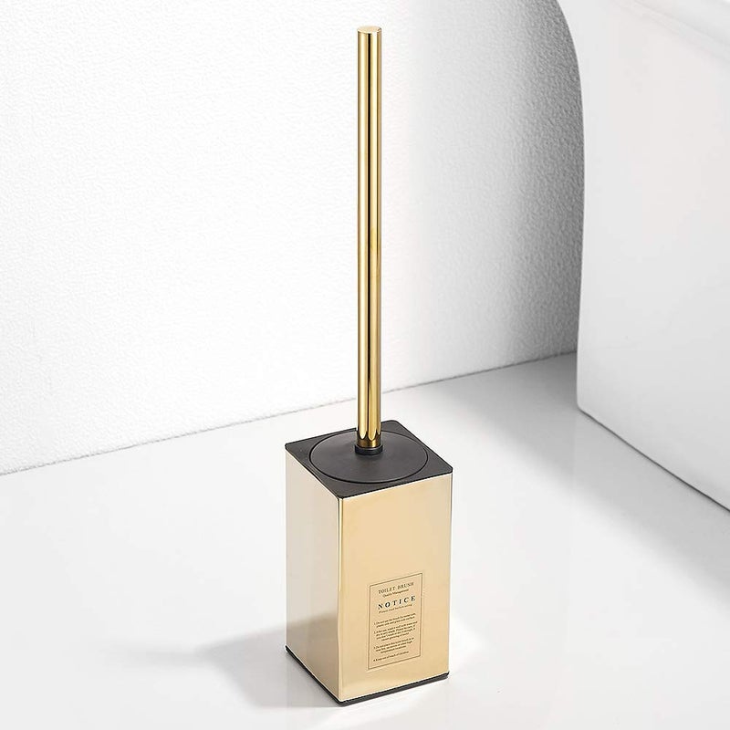 LANGPAI Freestanding Toilet Brush Holder for bathrooms 304 Stainless Steel Toilet Brush Stand Square Storage and Organization Rust Resistant 17-inch high Polished Gold Finished - Image 2